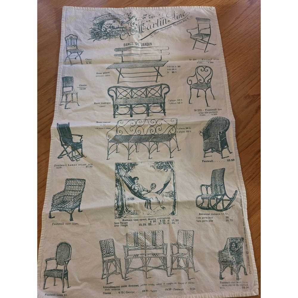 Paris je t'aime Tea Towel 16x38 Beige Green Cotton E. Martin Aime Made In France